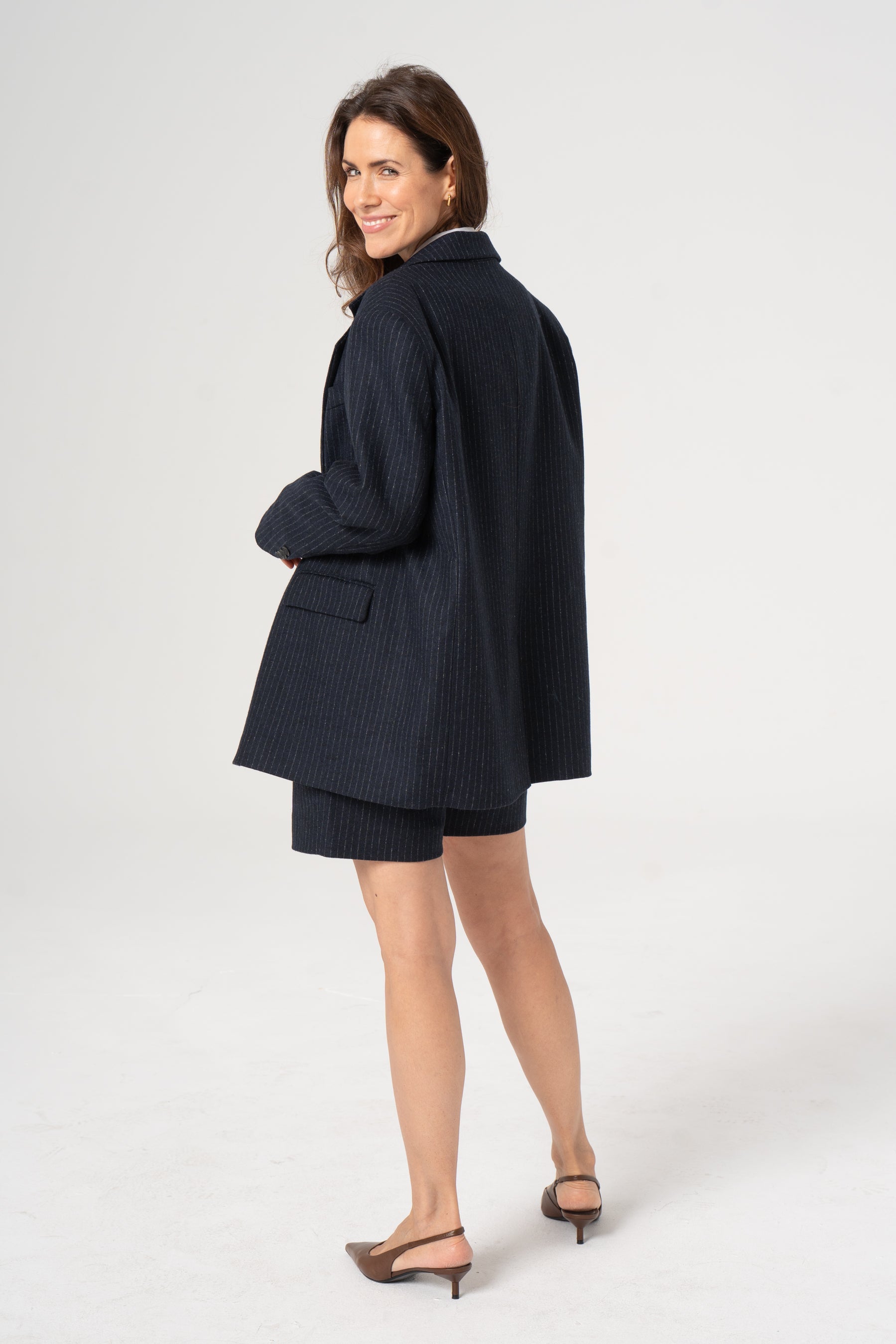 Spodenki wełniane POLA paski granatowe