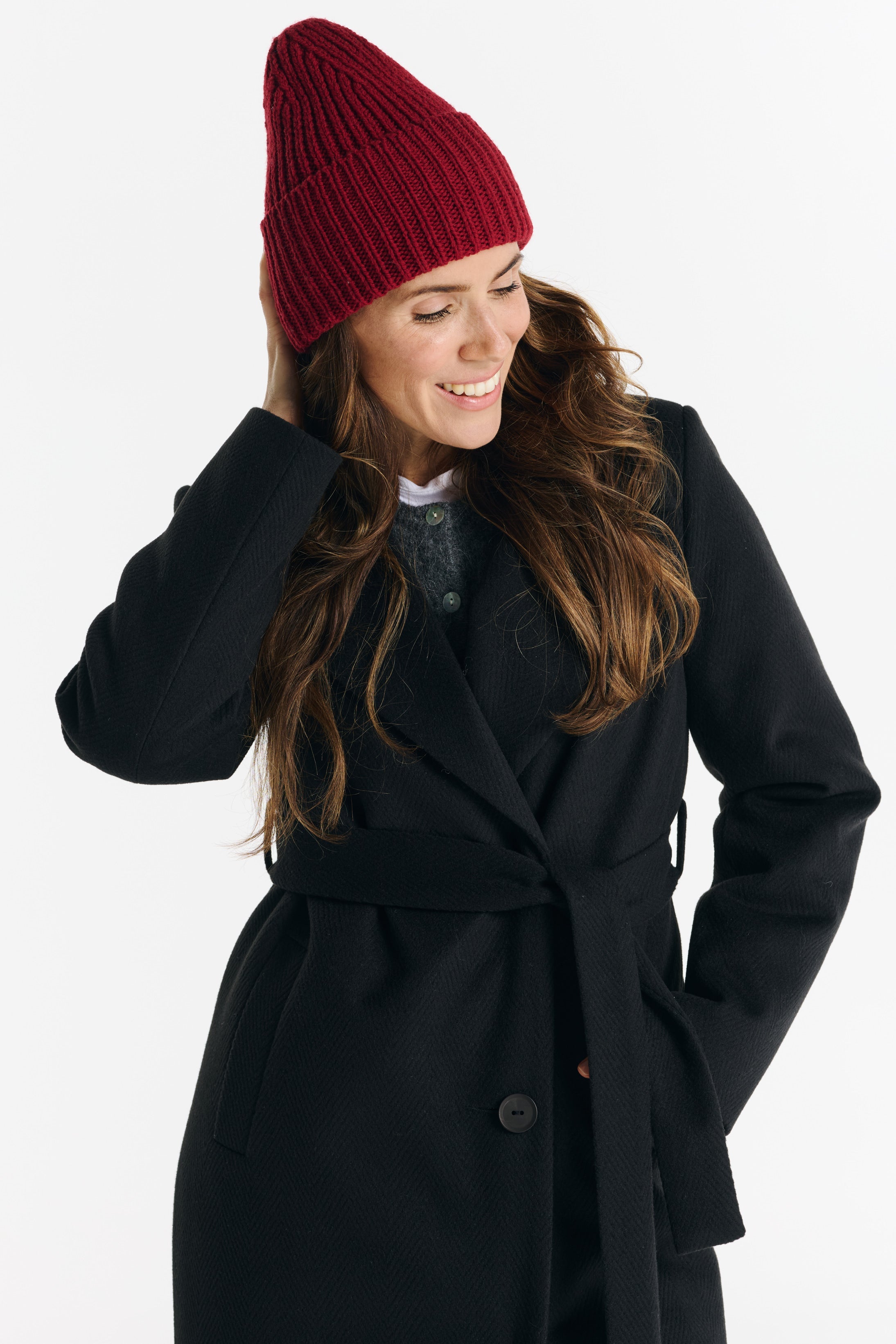 Płaszcz VERONA maxi czarny jodełka